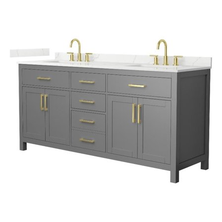 Beckett 72" Dark Gray Double Vanity & Giotto Quartz Top (3-Hole) & Gold Trim
