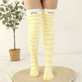 thumbnail image 1 of Chaussettes de Sol Chaudes pour Femmes en Molleton Corail Épaissi à Rayures Dessin Animé 2 Pcs Bas Bas Bas de compression Jaune, 1 of 3