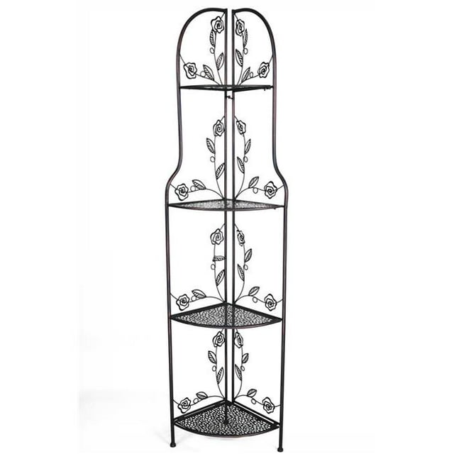 Heather Ann W190837-BC Rosa 4 Shelf Corner Bakers Rack, Blackened Copper