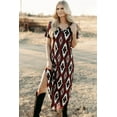 thumbnail image 3 of Women's Red Western Aztec Printed Long T-Shirt Dress with V Neck and Side Slits | [ZhiHiMeRi] | (US 16-18)XL, 3 of 12