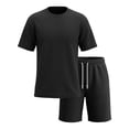 thumbnail image 4 of hotojiny Mens 2 Piece Outfits Summer Textured T-Shirt and Drawstring Shorts Set Comfortable Short Sleeve Travel Outfit(Black,X-Large), 4 of 6