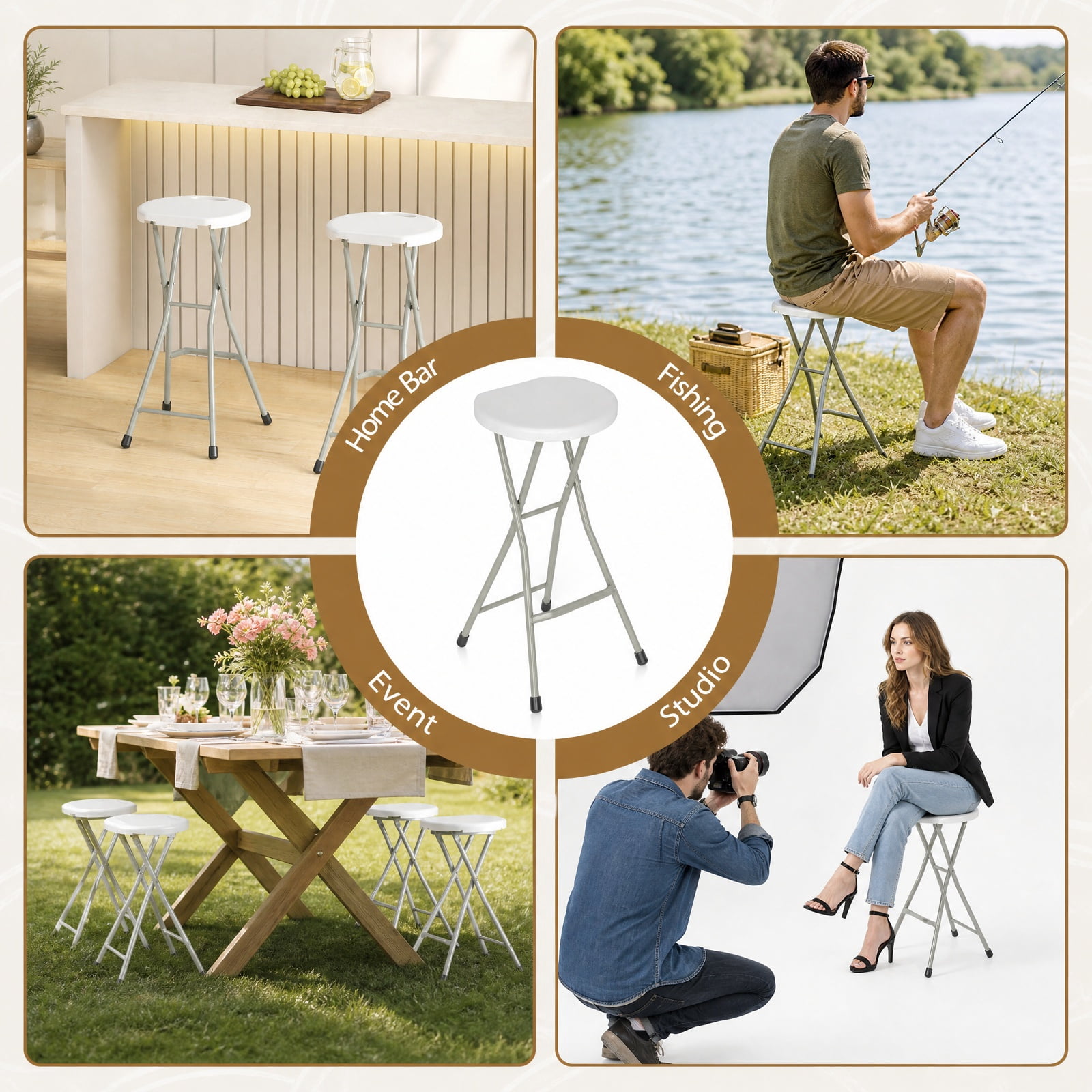 Biotree Set of 1 28 Inch Folding Chair Portable Folding Seat for Outdoor 28" x 15.5" for Patio Camping Dining, White