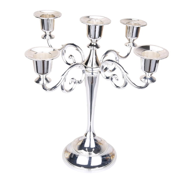 Candelabro portavelas, portavelas de pilar, portavelas de 5 brazos con velas largas, soporte para candelabros para de mesa plata