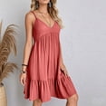 thumbnail image 6 of cocolona Sundress for Women 2025 -Spaghetti Strap V Neck Mini Dress Pleated Ruffle Flowy Vacation Beach Boho Dress L, 6 of 8