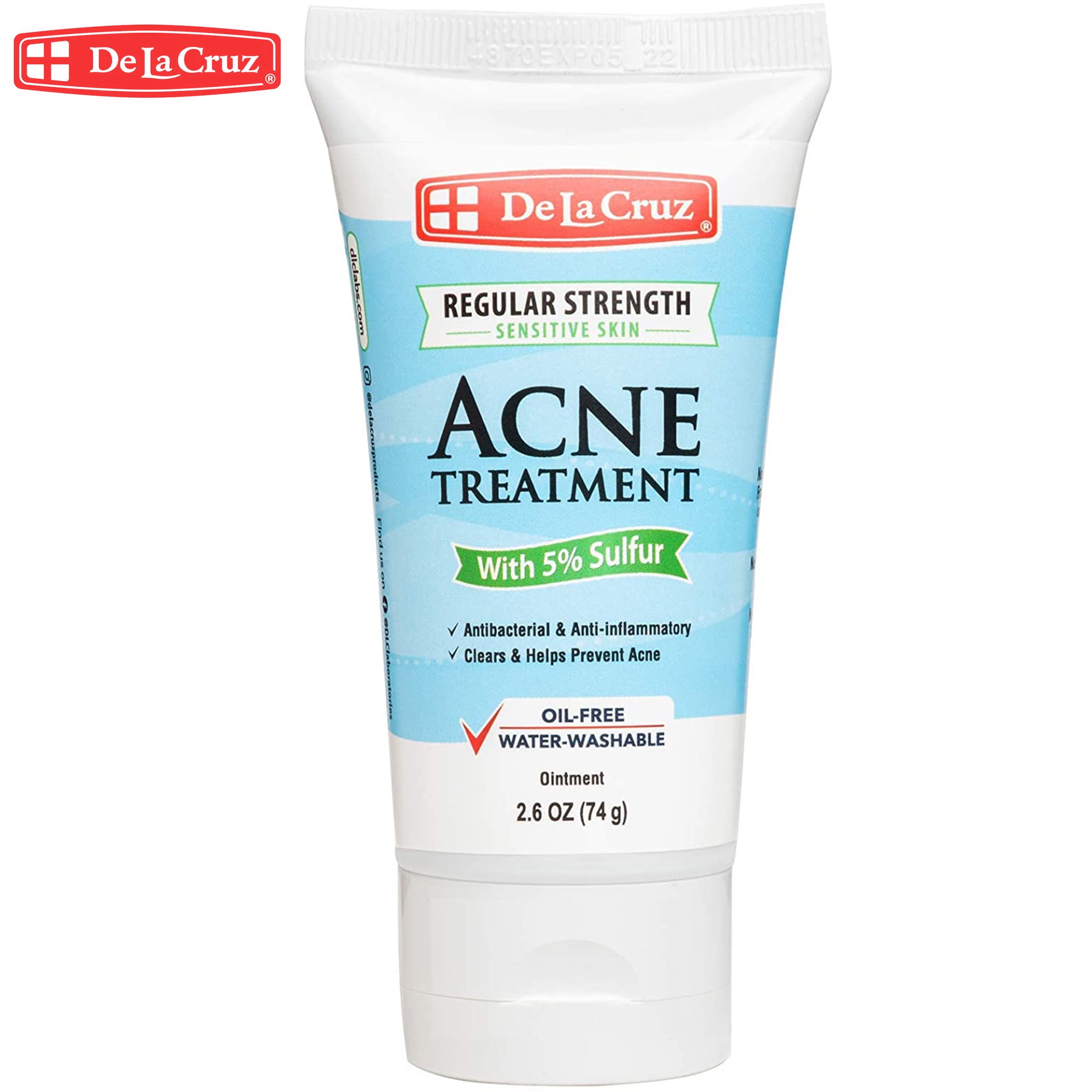 De La Cruz Acne Treatment 5% Sulfur Ointment Pimple Cream for Face and Body Skincare 2.6 Oz Tube