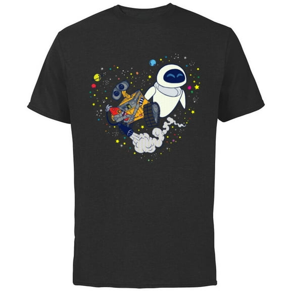 Disney and Pixar’s Wall-E and Eve Planetary Heart - Short Sleeve Cotton T-Shirt for Adults - Customized-Black