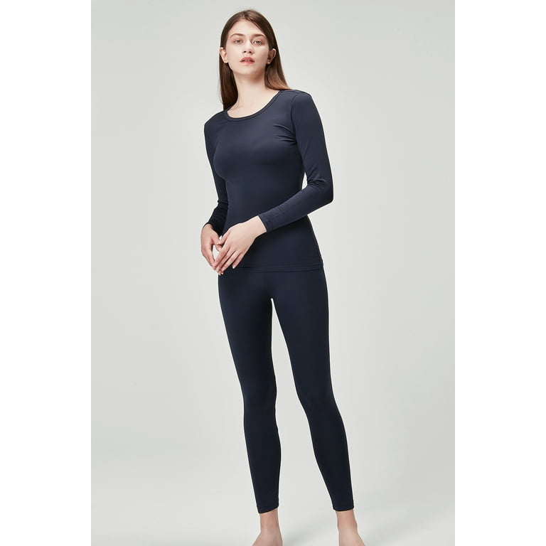 DEVOPS Women's Thermal Underwear Long Johns Top & Bottom Set (X-Large, Navy)
