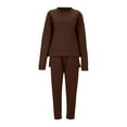 thumbnail image 3 of YUGYXL Womens Sweatsuits 2 Piece Set Casual Crewneck Long Sleeve Pullover Irregular Hem Sweatshirt Sweatpant Tracksuits Brown L, 3 of 4