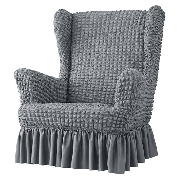 COOLHOOD Stretchable Wingbacks Chair Slipcover with Skirt, Soft Polyester Spandex Fabric Furniture Covers, Elastic Bottom, Machin