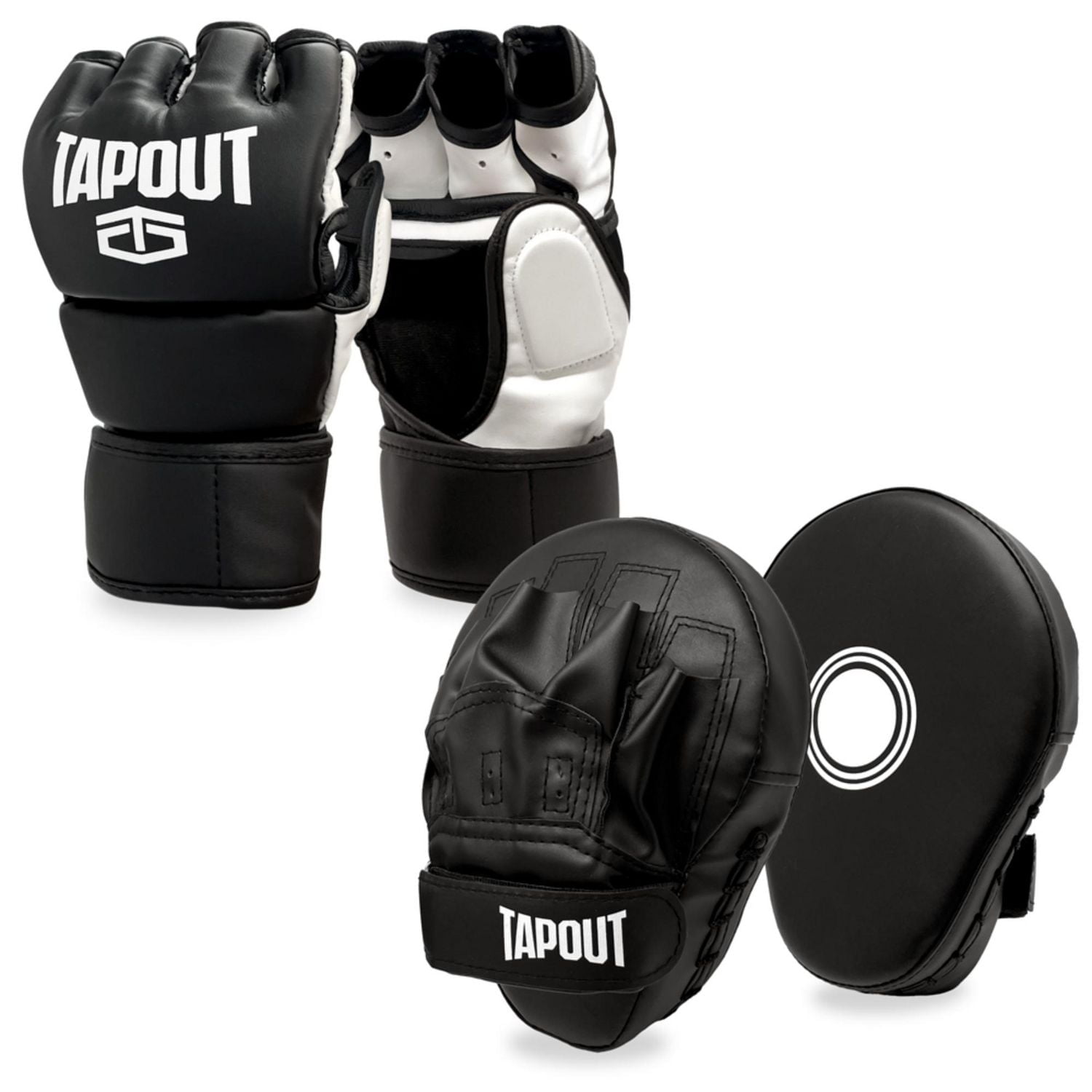Tapout Black 10 Oz 4 Piece MMA Gloves Pads Kit