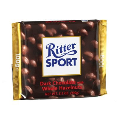 Ritter Sport Chocolate Bar Dark Whole Hazelnut, 3.5 OZ (Pack of 10)