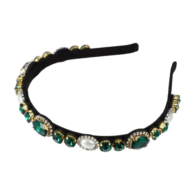 Bling Rhinestone Diadema Diadema de franela con diamantes de imitación verdes para mujer 5.51 x0.79