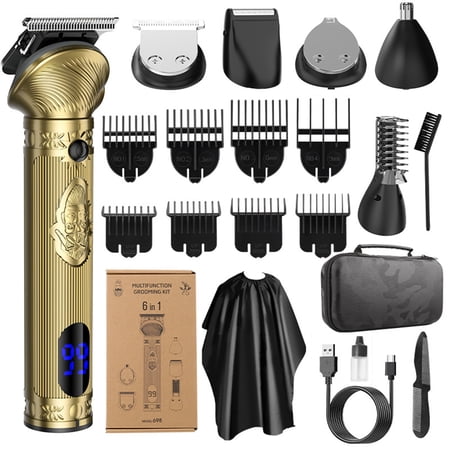 6-IN-1 Men s Hair Set Beard Shaver Electric Body Hair Trimmer Nose Trimmer Haircut Kit Engraving Limit Combs USB Rechargeable with Storage Bag