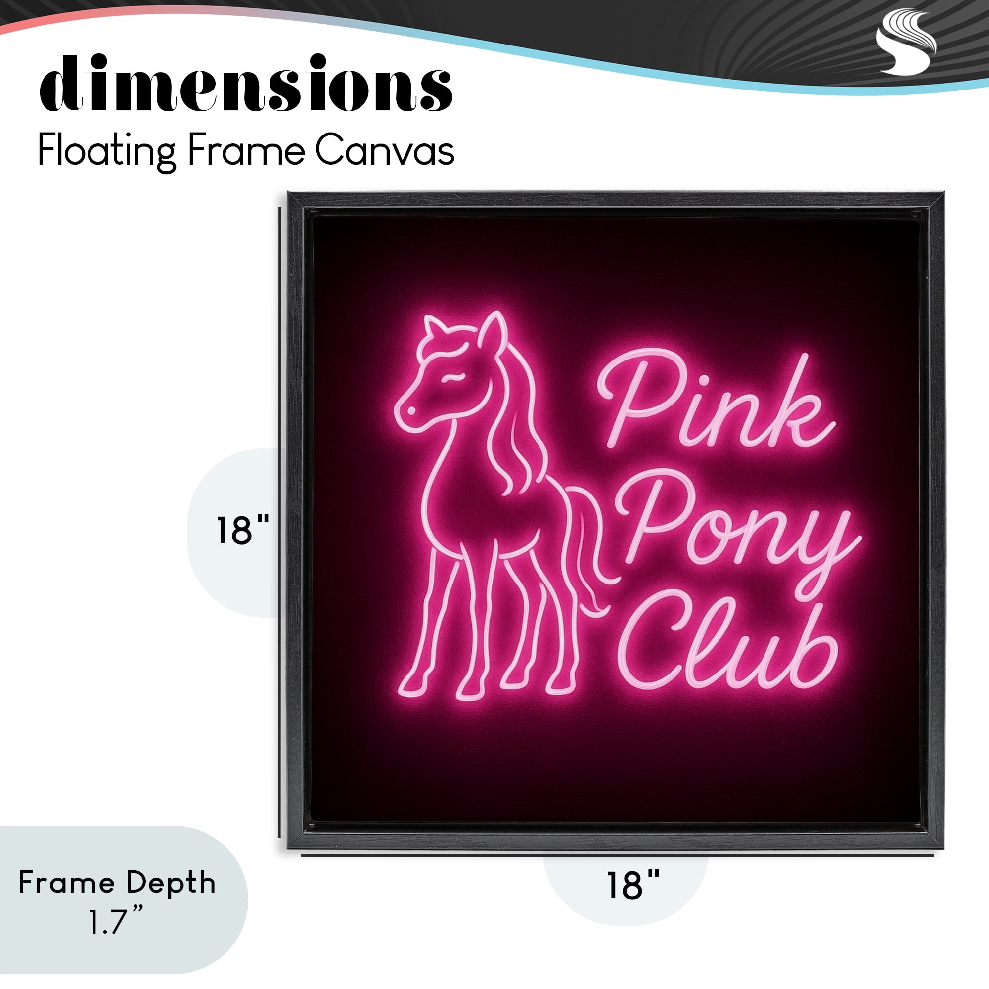 Stupell Industries Pink Pony Club Neon Black Framed Floater Canvas Wall Art, design by Grotto Studios