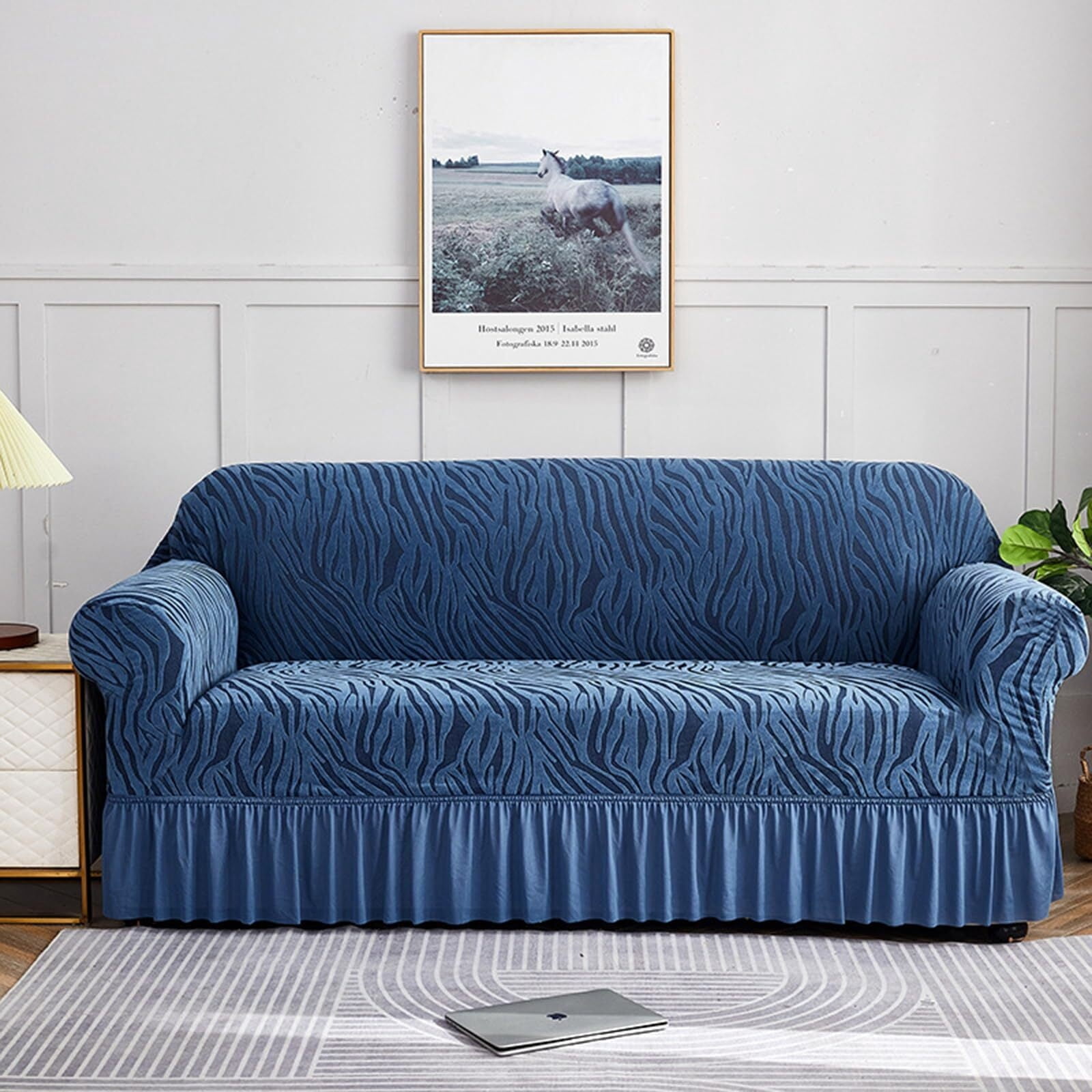 BH-JJSMGS 1 Piece Polyester Couch Cover Universal High Stretch Durable Sofa Cover Machine Washable Furniture Protector with Skirt for Living Room