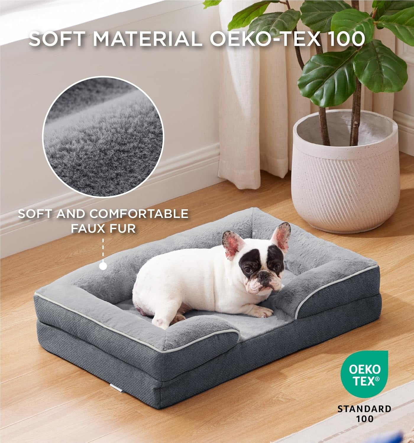 Orthopedic Dog Bed for Medium Dogs, Supportive Foam Medium Pet Bed Sofa with Washable Removable Cover, Waterproof Dog Couch Bed, Non-Slip Bottom and Egg-Crate Foam, Grey