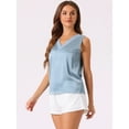 thumbnail image 2 of DARING DIVA Women's Silky Satin Mesh V Neck Sleeveless Blouses Tank Shirt XS Blue, 2 of 6