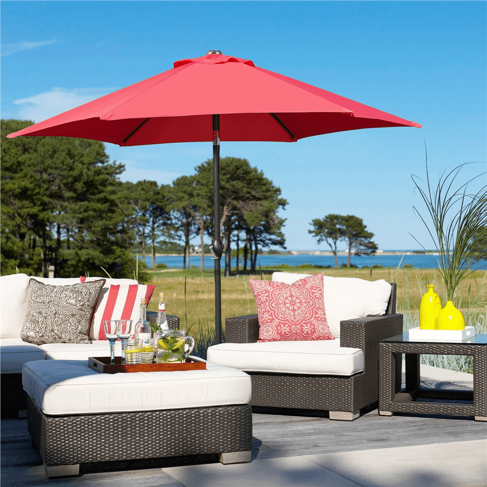 Renwick 7.5ft Patio Market Umbrella with 6 Ribs Push-button Canopy Tilt, Red