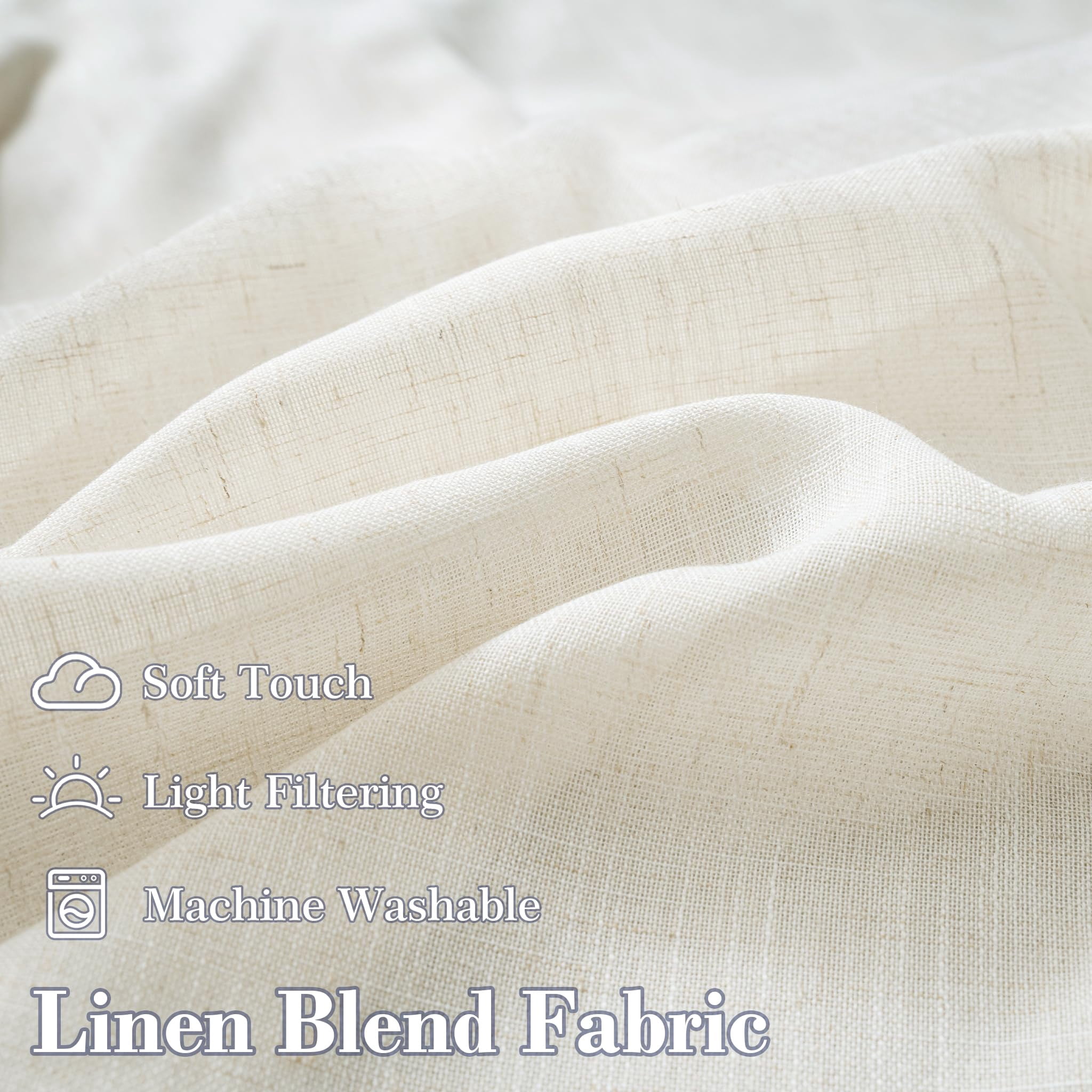 DriftAway Semi Sheer Scalloped Edge Linen Coastal Beach Window Curtains for Living Room Bedroom 2 Panels Rod Pocket Each Size 52 Inch by 96 Inch Navy