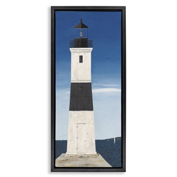 Stupell Industries Towering Lighthouse Beacon Black Framed Floater Canvas Wall Art, design by Art Poulin