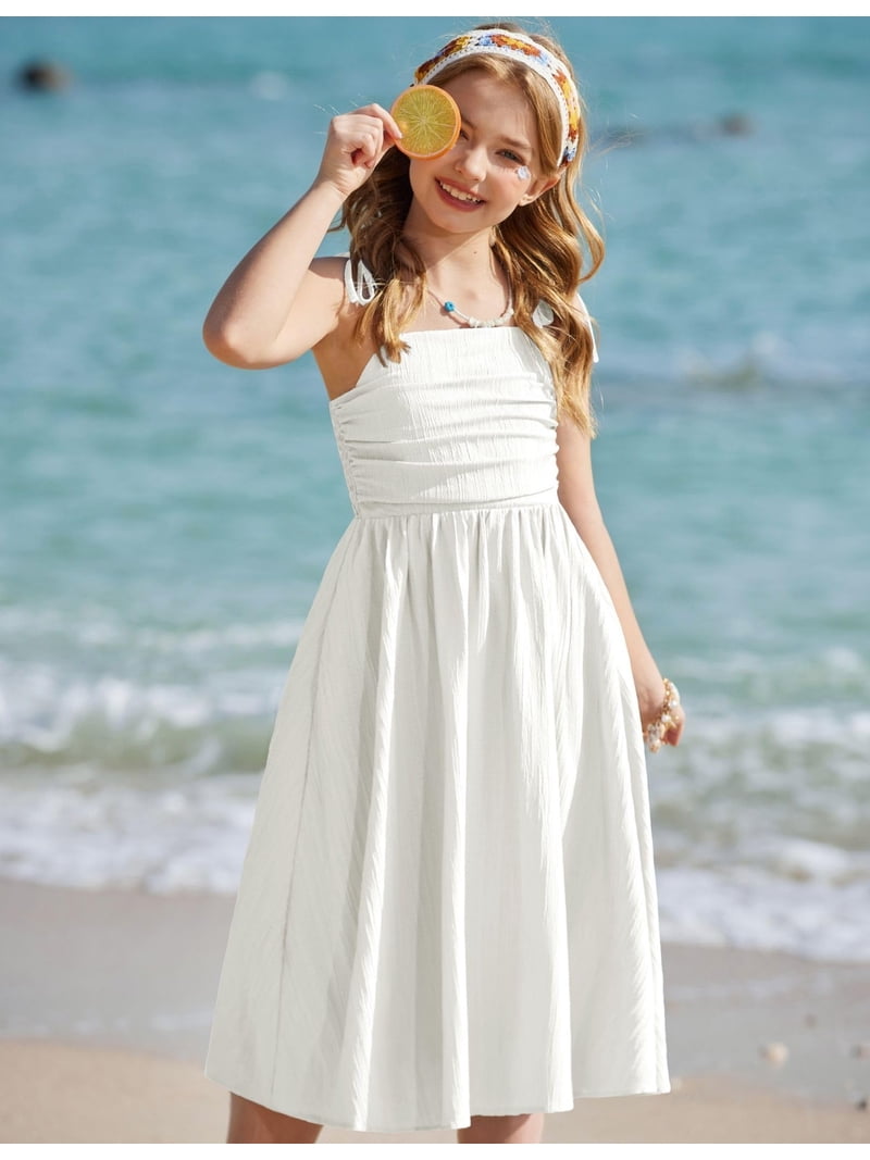 beach dress teenager EXARUS Girls Baby Blue Summer Ruched Ruffle Dresses Mini Size 8 and cool to wear in summer Arshiner Beach Dress For Girls