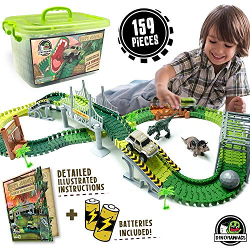 JITTERYGIT Dinosaure Train Piste Jouet Jurassique Escape Monde Construire un Parc d'Aventure Jeu de Voiture de Course Amusant Cadeau Génial pour les Enfants Tige Jouet d'Apprentissage pour les Tout-Petits Garçons et Filles Âges 3 4 5 6 7 8+