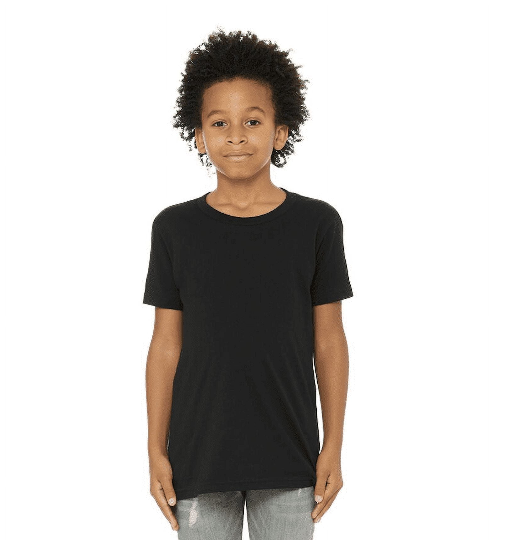 (1 pack) BELLA+CANVAS Youth Unisex Short Sleeve Crew T-Shirt – Black Large Cotton Tee for Crafting, Personalization, Tie Dye & Everyday Wear