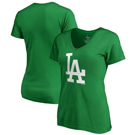 Los Angeles Dodgers Majestic Women's St. Patrick's Day White Logo V-Neck T-Shirt - Kelly