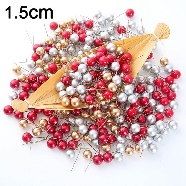 50/100 unids/lote mini baya de plástico flor artificial cereza roja estambre nacarado boda Navidad pastel caja coronas Decoración Tan Jianjun unisex