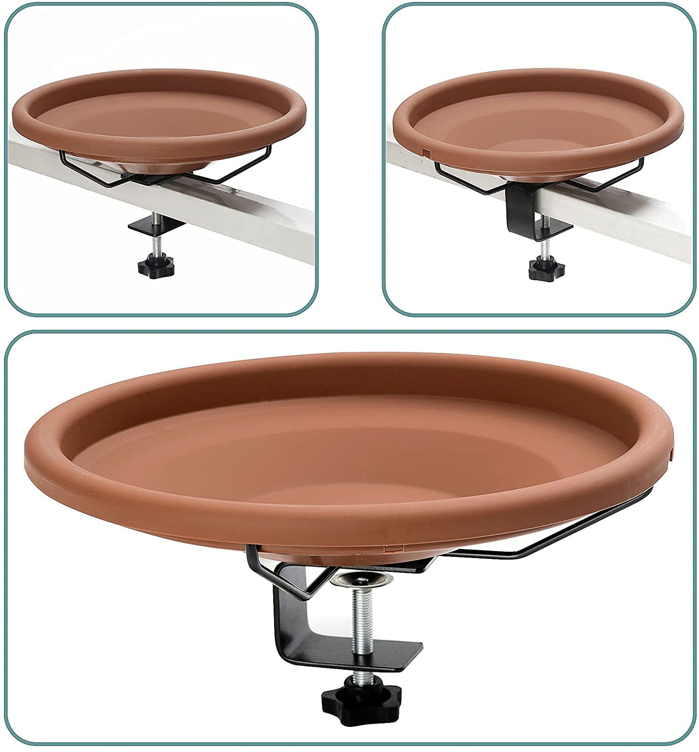 Bird Bath Deck Mounted Bowl 12 Inches, Balcony Railing Birdbaths Unheated, Bird Bath Fence Clamp Detachable