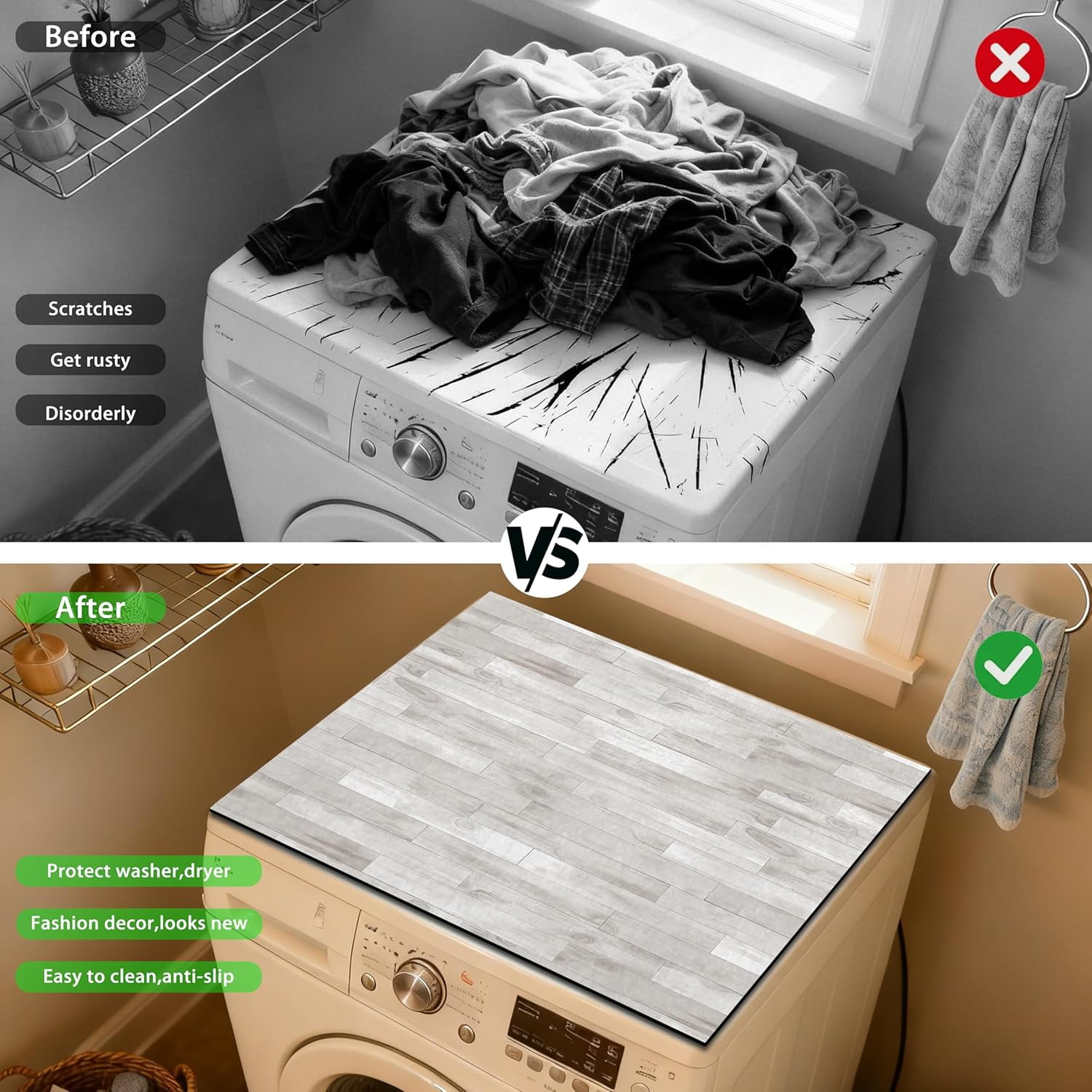 Washer and Dryer Covers for the Top 23.6" X 19.7", Washer and Dryer Top Protector Mat, Non Slip Washing Machine Dust Cover Pad for Laundry Room Kitchen Home Decor