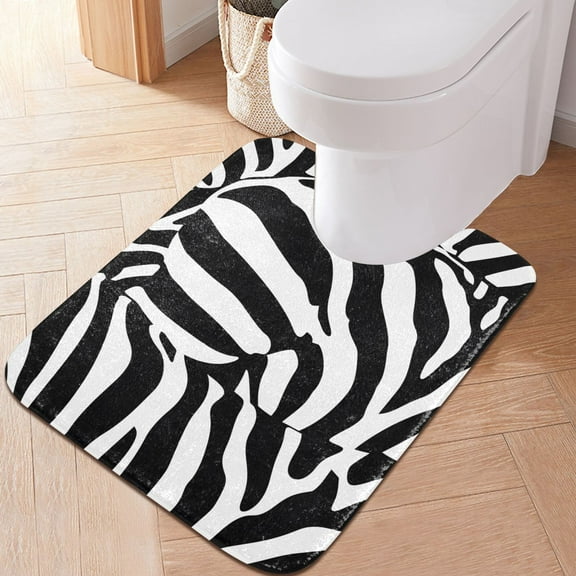 Toilet Rug U-Shaped Bathroom Rugs Non-Slip Soft Plush Machine Washable Contour Bath Mat Zebra Stripe 24x20