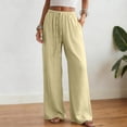 thumbnail image 2 of larppty Women's Cotton Linen Drawstring High Waisted Pants Casual Loose Fit Wide Leg Trousers（Yellow， XXXL）, 2 of 9