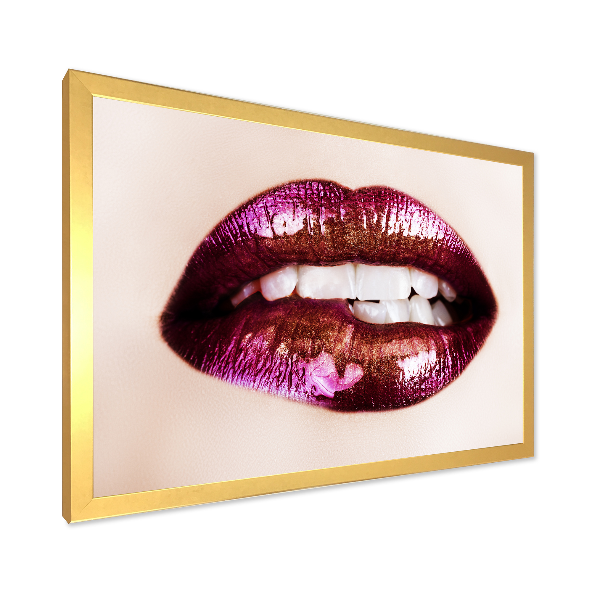 Designart 'Close-Up Of Purple Female Lips' Modern Framed Art Print