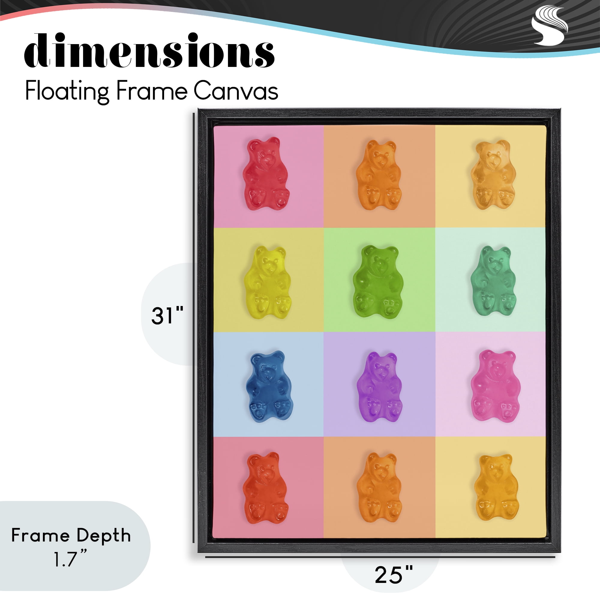 Stupell Industries Rainbow Gummy Bear Candy Grid Black Framed Floater Canvas Wall Art, design by LISH Creative