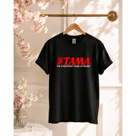 T-Shirt Classique Noir pour Fan avec Logo de Batterie Tama pour Unisexe, Taille P-5TG