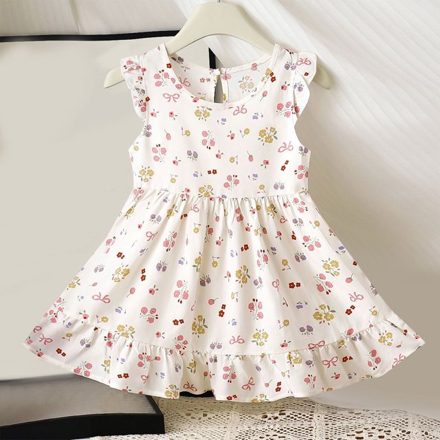Économies d'Été! Robe d'Été pour Enfants, Robes Décontractées pour Filles en Liquidation, 6 Mois - 11 Ans Robe d'Été Fine Imprimée à Manches Volantes Col Rond Jupe de Plage