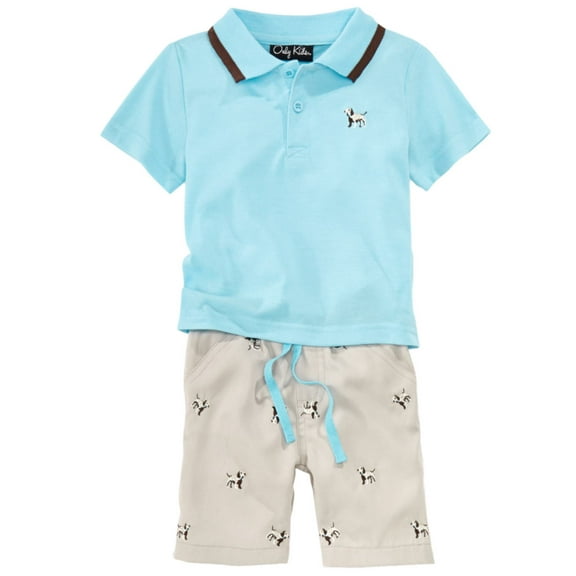 Infant Boys 2-Piece Dog Themed Blue Polo T-Shirt & Shorts Set 18m