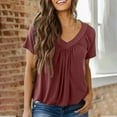 thumbnail image 4 of Womens Fashion Summer Tops 2025 Plus Size Solid Color Causal V-Neck Blouse Short Sleeve T-Shirt Tops, 4 of 7