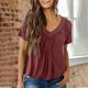 thumbnail image 4 of Blusa Fiudx de Mujer Moda Color Sólido Cuello en V Manga Corta Tops de Verano, 4 of 7