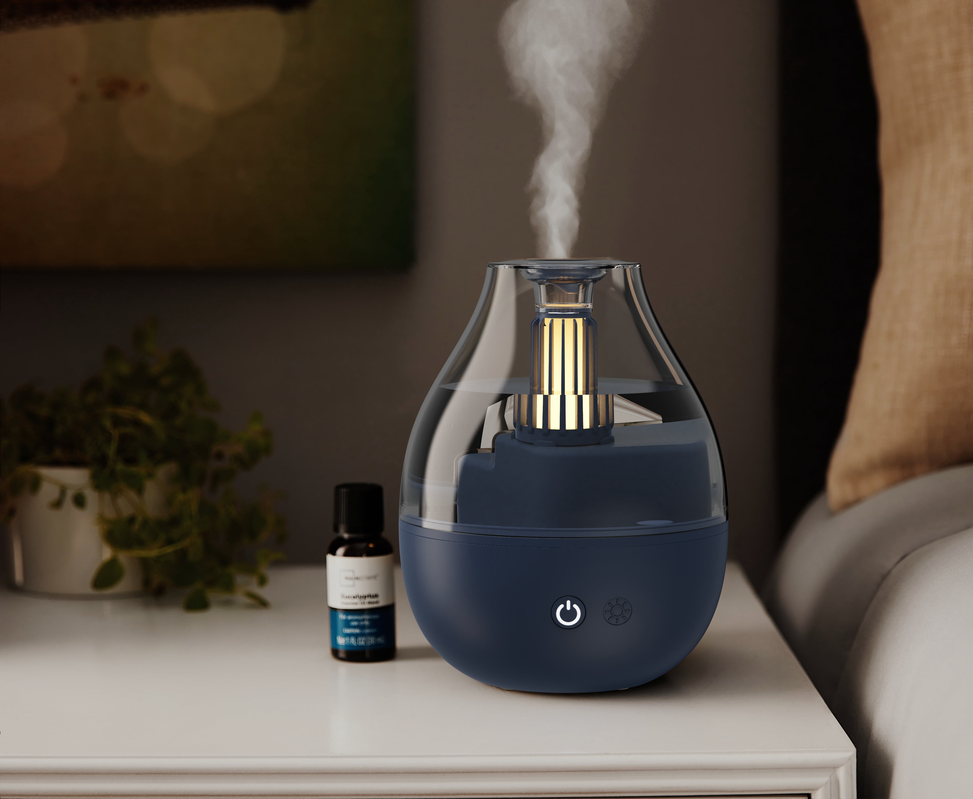 Mainstays Ultrasonic Cool Mist Humidifier with Aroma, 230013-12, Blue, coverage area:219 sq ft.