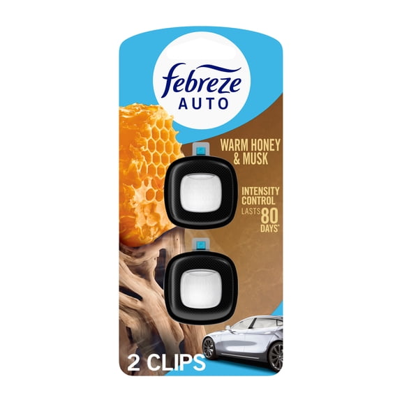Febreze Auto Air Freshener, Car Vent Clip, Warm Musk & Honey, 2 Count