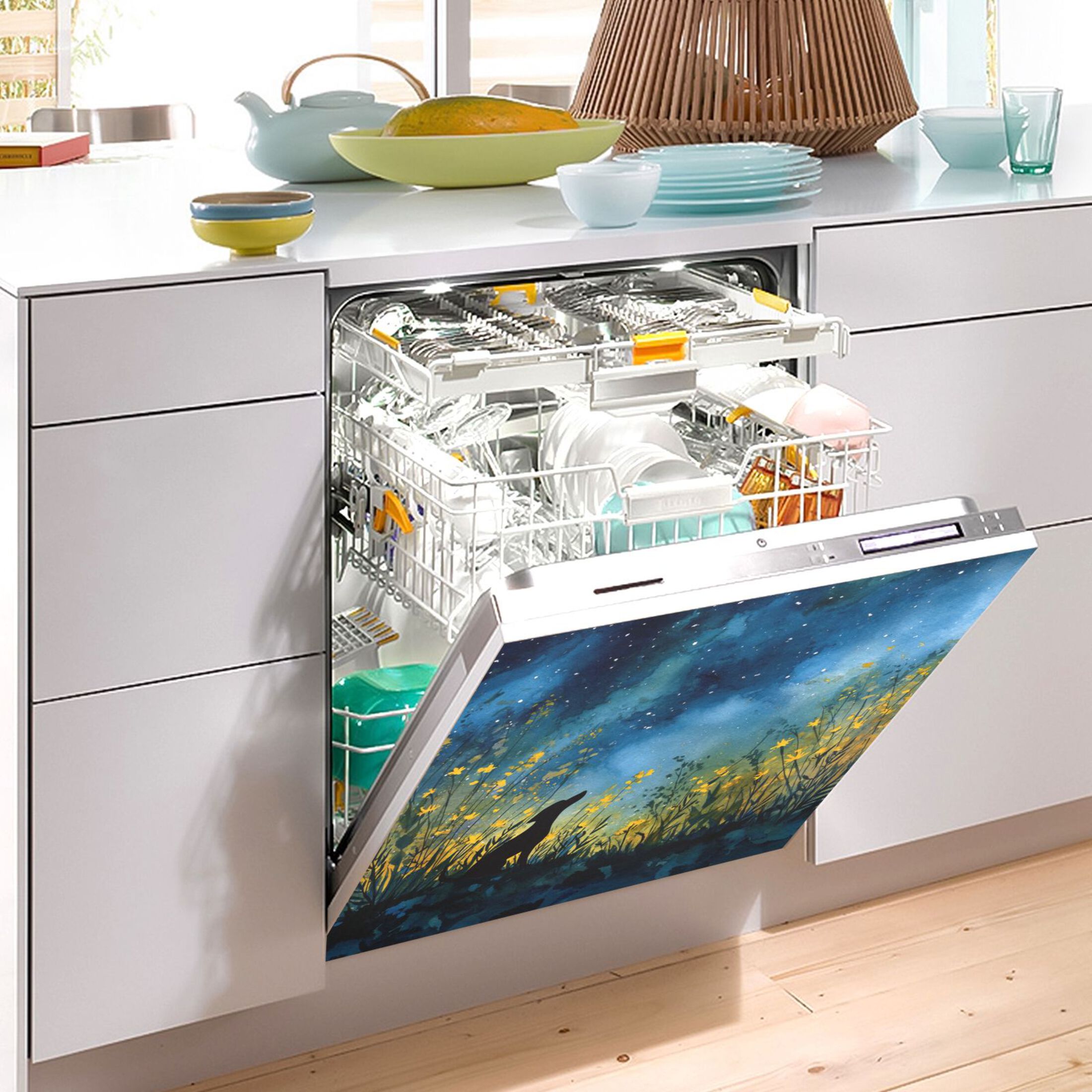 Dishwasher Magnetic Sticker 23x26 Inch Refrigerator Magnetic Sticker Washing Machine Magnetic Sticker Kitchen Panel Magnetic Sticker Home Decor Night Black Dog