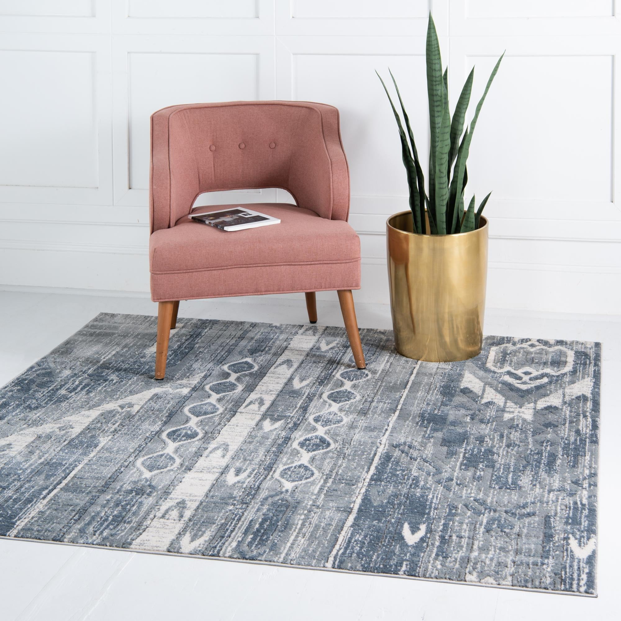 Oregon Collection Rug 4 Ft Square Light Slate Blue LowPile