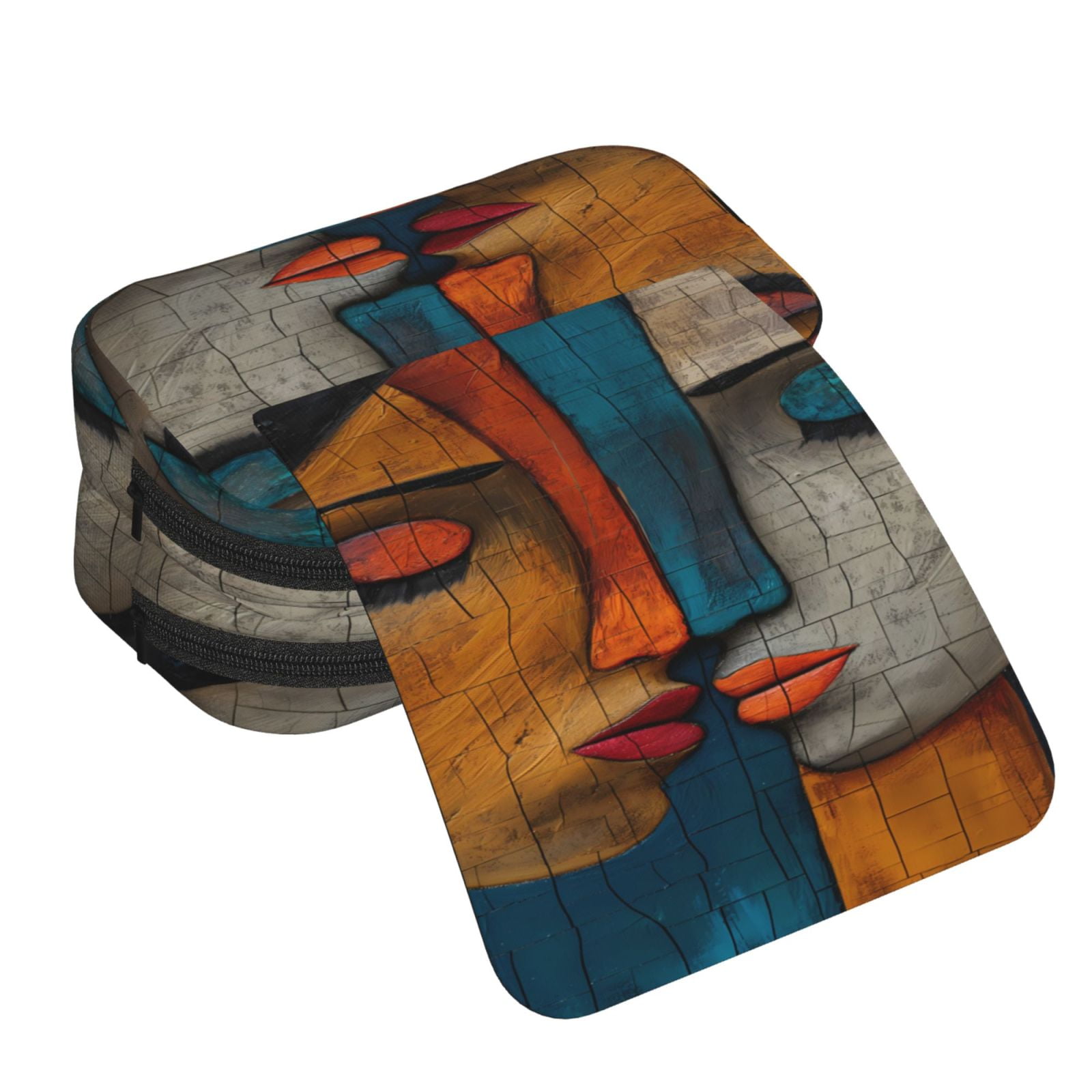 Rateoe Abstract Colorful Duality Pattern Double Clamshell Pen Case, Storage Organizer with Two Zipper Compartments– Holds Up to 50 Pencils & Pens