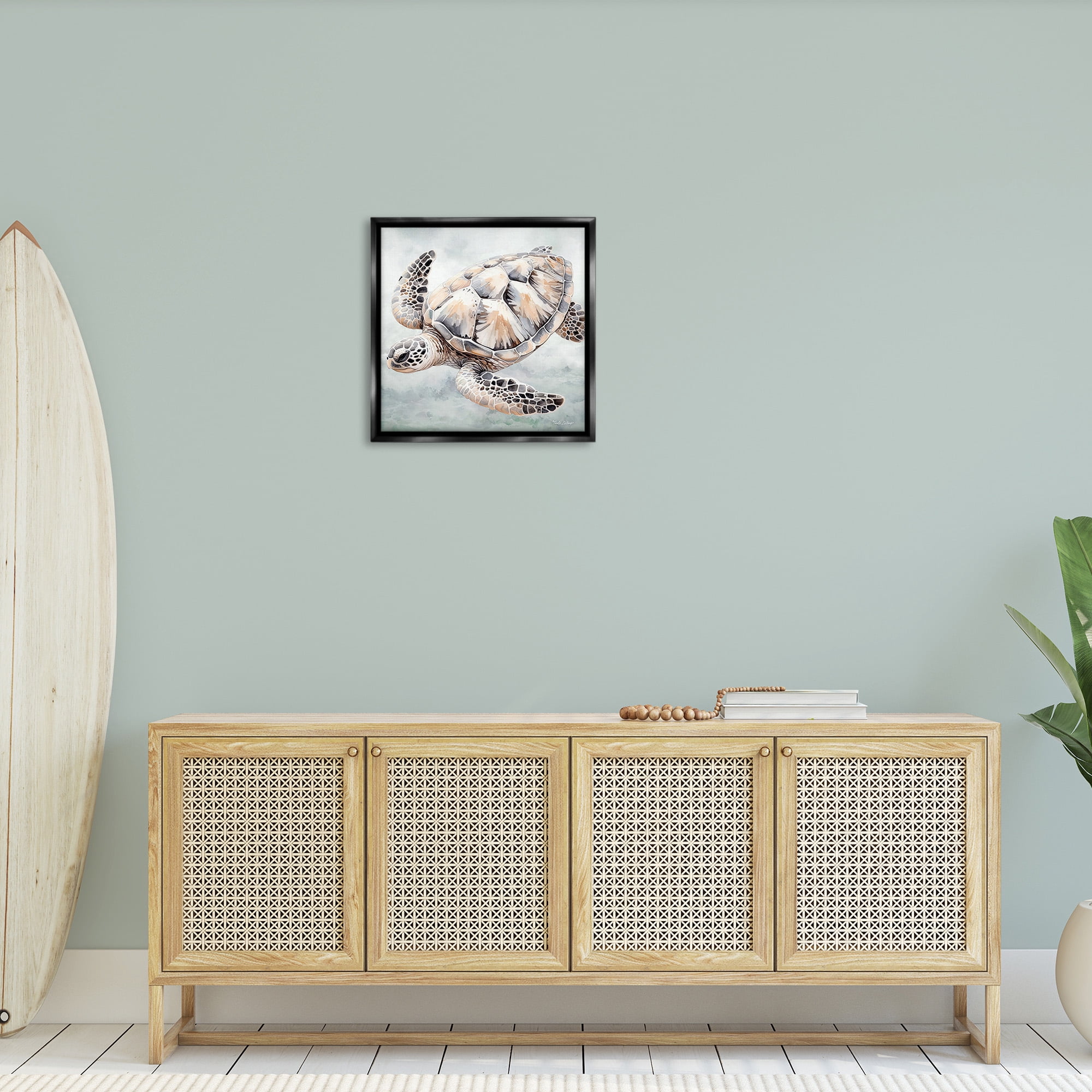 Stupell Industries Detailed Sea Turtle Animals & Insects Painting Black Floater Framed Canvas Art Print Wall Art, 25 x 25
