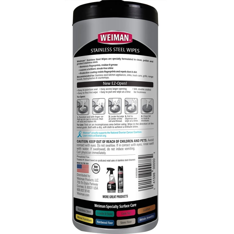  Weiman Stainless Steel Cleaning Wipes [2 Pack] Removes  Fingerprints, Residue, Water Marks and Grease From Appliances - Works Great  on Refrigerators, Dishwashers, Ovens, Grills and More : Health & Household