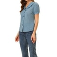 thumbnail image 4 of INSPIRAR CHIC Blusa Vintage para Mujeres con Lunares, Cuello Peter Pan, Mangas Cortas Abullonadas, Talla 3XL, Azul, 4 of 6