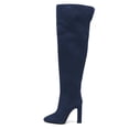 thumbnail image 2 of FSJ Women Chunky High Heel Thigh High Boots Round Closed Toe Stretch Over The Knee Long Boot Side Zip Walking Comfort Shoes Size 16 Navy, 2 of 4
