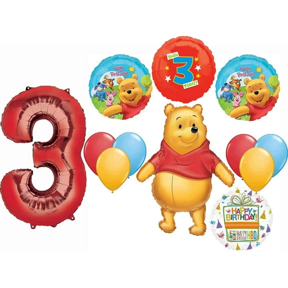 Anagram Pooh's 3rd Birthday Party Supplies 12pc Balloon Bouquet Decorations
